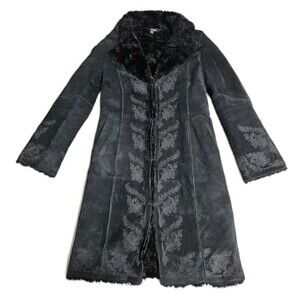 Vintage Express Penny Lane Leather  Embroidered Long Coat Gothic, Womens M